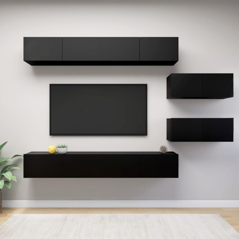 vidaXL Set di Mobili Porta TV 6 pz Nero in Legno Multistrato vidaXL Set di Mobili Porta TV 6 pz Nero in Legno Multistrato