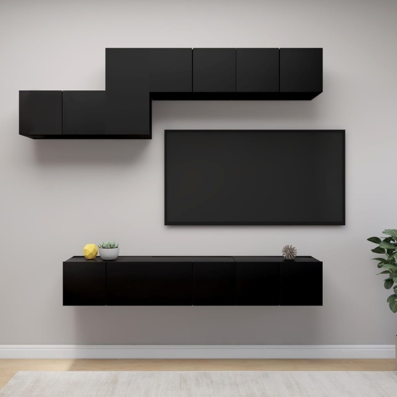 vidaXL Set di Mobili Porta TV 7 pz Nero in Legno Multistrato vidaXL Set di Mobili Porta TV 7 pz Nero in Legno Multistrato