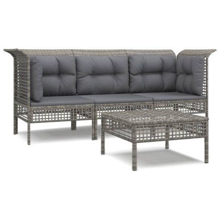 vidaXL Set Divani da Giardino 4 pz con Cuscini in Polyrattan Grigio