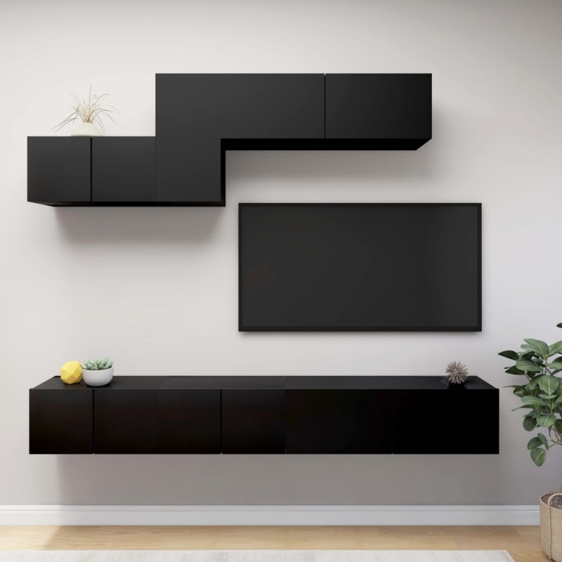 vidaXL Set Mobile TV 6 pz Nero in Truciolato vidaXL Set Mobile TV 6 pz Nero in Truciolato