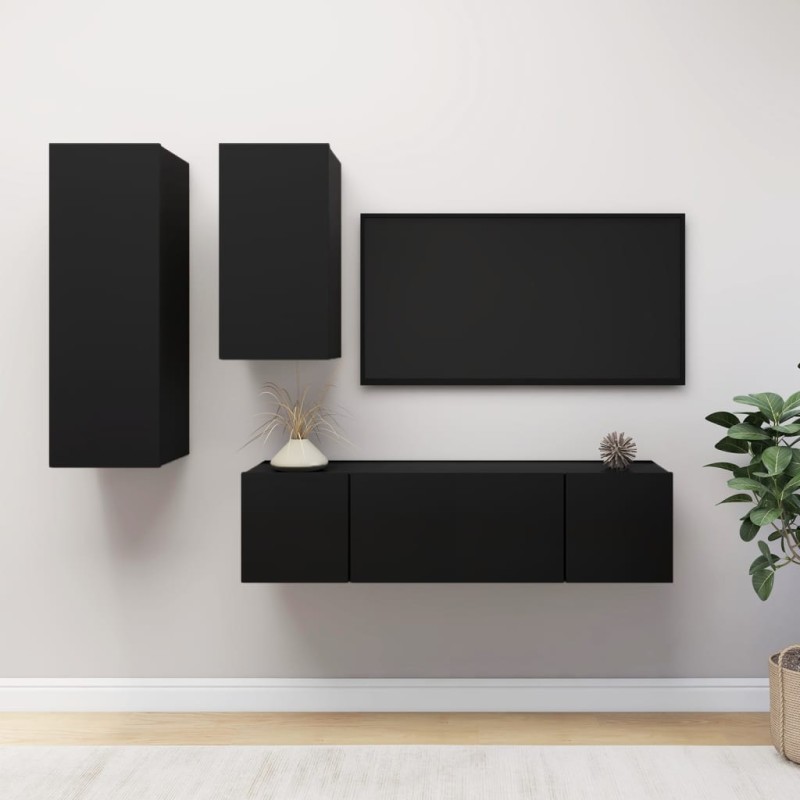 vidaXL Set Mobile TV 4 pz Nero in Truciolato vidaXL Set Mobile TV 4 pz Nero in Truciolato