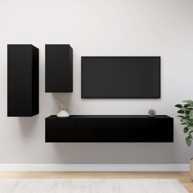 vidaXL Set Mobile TV 4 pz Nero in Truciolato vidaXL Set Mobile TV 4 pz Nero in Truciolato