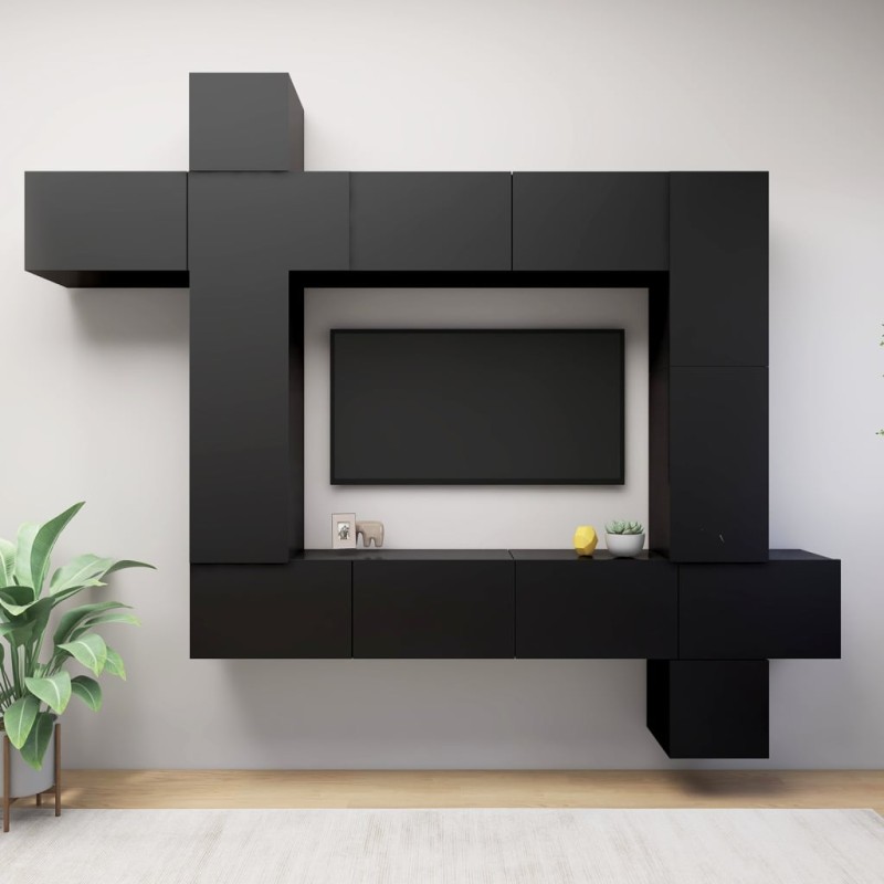 vidaXL Set di Mobili Porta TV 9 pz Nero in Legno Multistrato vidaXL Set di Mobili Porta TV 9 pz Nero in Legno Multistrato