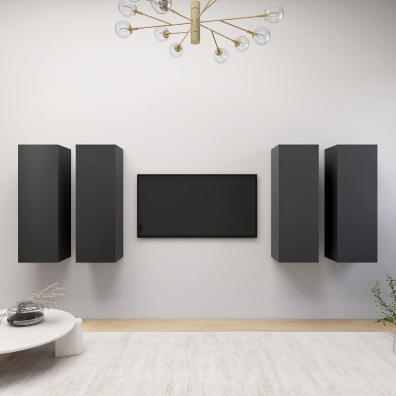 vidaXL Mobili TV 4 pz Grigi 30,5x30x90 cm in Truciolato vidaXL Mobili TV 4 pz Grigi 30,5x30x90 cm in Truciolato