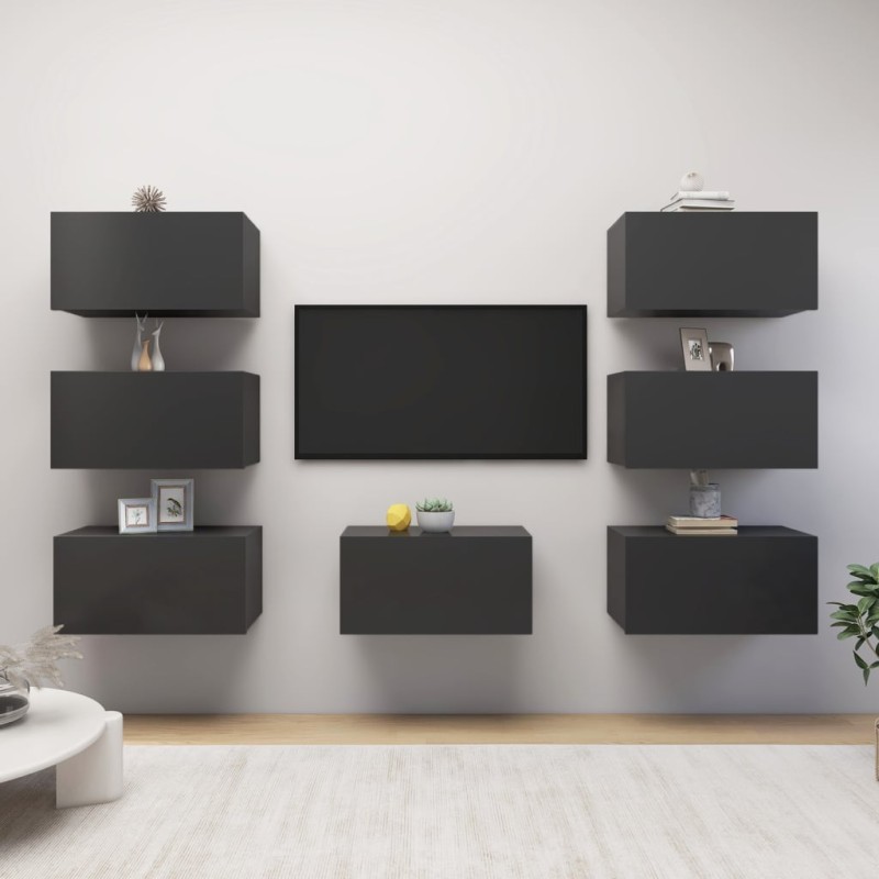 vidaXL Mobili TV 7 pz Grigi 30,5x30x60 cm in Truciolato vidaXL Mobili TV 7 pz Grigi 30,5x30x60 cm in Truciolato
