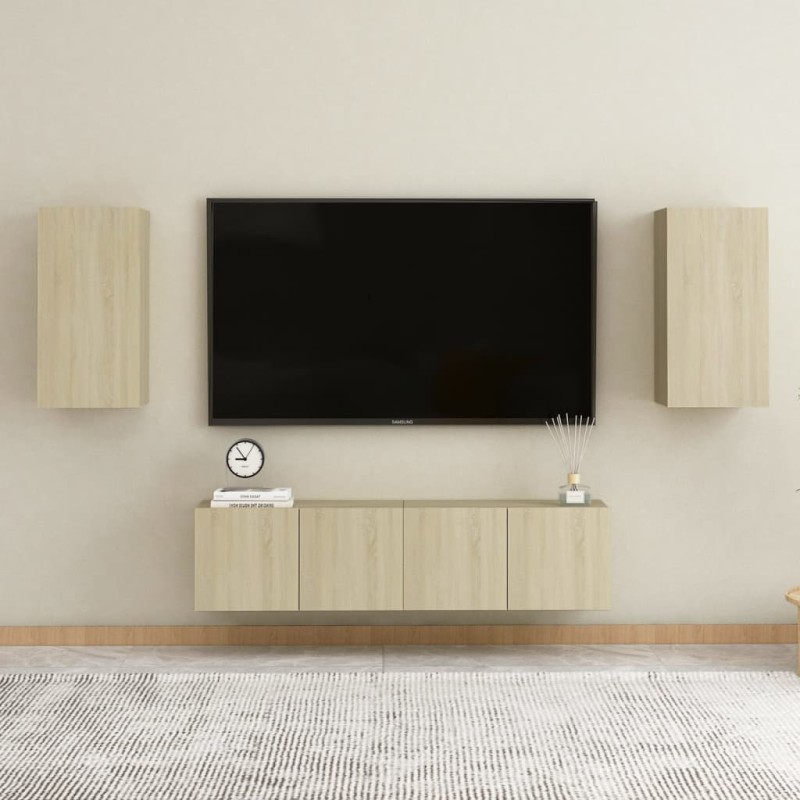 vidaXL Set di Mobili Porta TV 4 pz Rovere Sonoma in Legno Multistrato vidaXL Set di Mobili Porta TV 4 pz Rovere Sonoma in Legno Multistrato