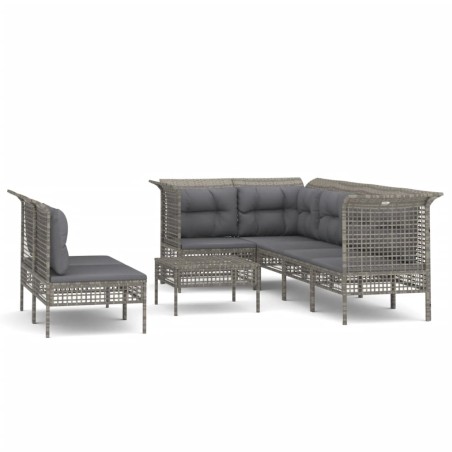 vidaXL Set Divani da Giardino 8 pz con Cuscini in Polyrattan Grigio