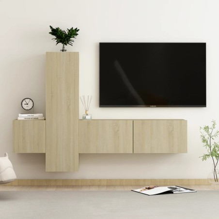 vidaXL Set di Mobili Porta TV 3 pz Rovere Sonoma in Legno Multistrato