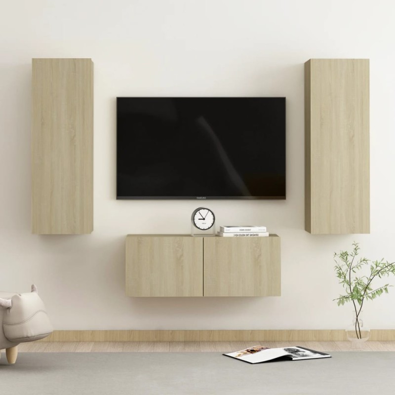 vidaXL Set di Mobili TV 3 pz Rovere Sonoma in Legno Multistrato vidaXL Set di Mobili TV 3 pz Rovere Sonoma in Legno Multistrato