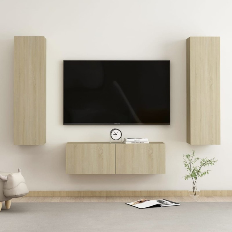 vidaXL Set Porta TV 3 pz Rovere Sonoma in Truciolato vidaXL Set Porta TV 3 pz Rovere Sonoma in Truciolato
