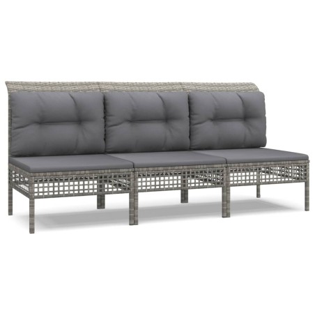 Set Divani da Giardino 3 pz con Cuscini in Polyrattan Grigio