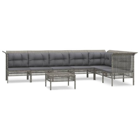 vidaXL Set Divani da Giardino 8 pz con Cuscini in Polyrattan Grigio