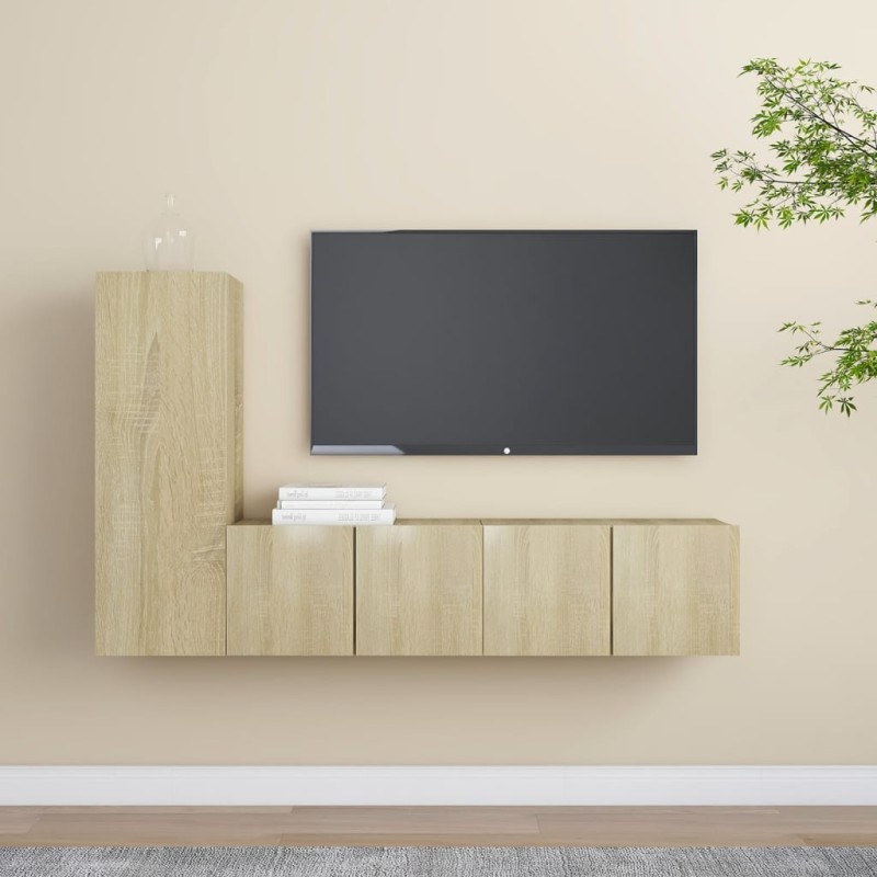vidaXL Set di Mobili Porta TV 3 pz Rovere Sonoma in Legno Multistrato vidaXL Set di Mobili Porta TV 3 pz Rovere Sonoma in Legno Multistrato