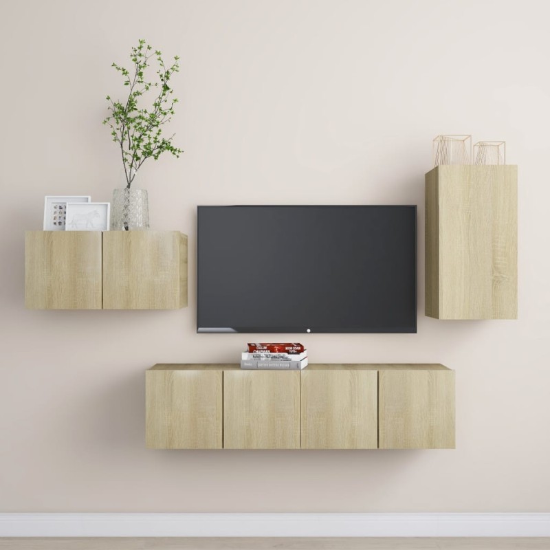 vidaXL Set di Mobili TV 4 pz Rovere Sonoma in Legno Multistrato vidaXL Set di Mobili TV 4 pz Rovere Sonoma in Legno Multistrato
