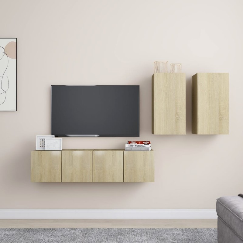 vidaXL Set di Mobili Porta TV 4 pz Rovere Sonoma in Legno Multistrato vidaXL Set di Mobili Porta TV 4 pz Rovere Sonoma in Legno Multistrato