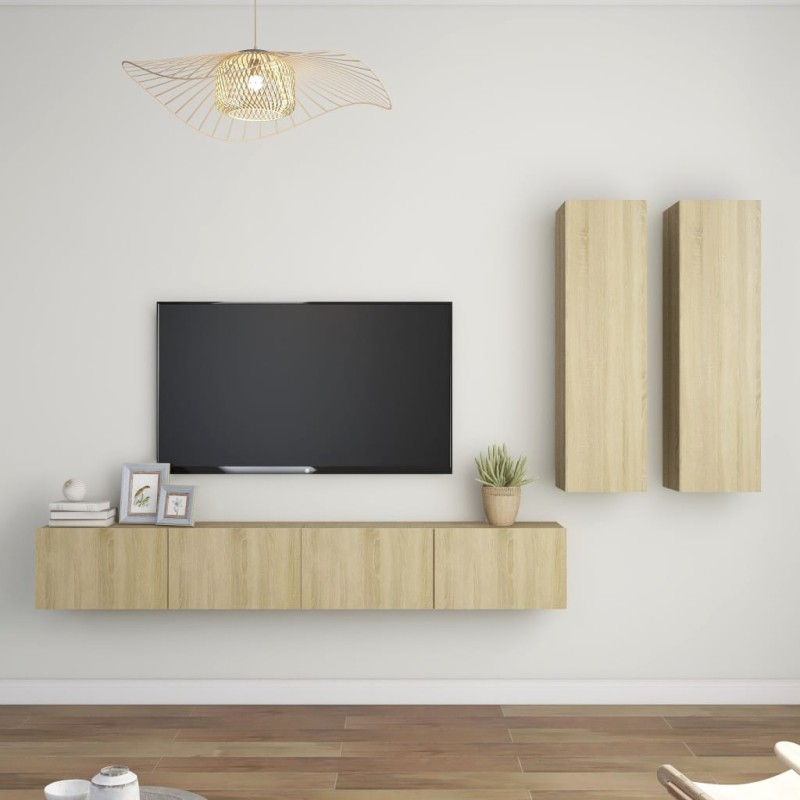 vidaXL Set di Mobili Porta TV 4 pz Rovere Sonoma in Legno Multistrato vidaXL Set di Mobili Porta TV 4 pz Rovere Sonoma in Legno Multistrato
