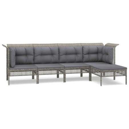 Set Divani da Giardino 5 pz con Cuscini in Polyrattan Grigio