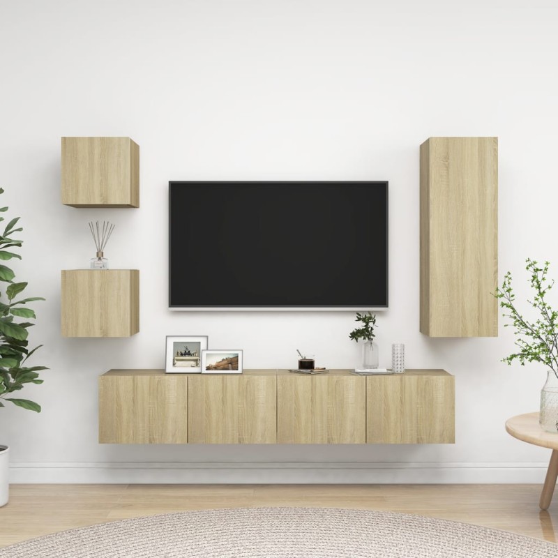 vidaXL Set di Mobili TV 5 pz Rovere Sonoma in Legno Multistrato vidaXL Set di Mobili TV 5 pz Rovere Sonoma in Legno Multistrato