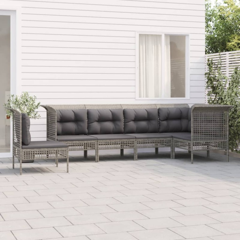 vidaXL Set Divani da Giardino 6 pz con Cuscini in Polyrattan Grigio vidaXL Set Divani da Giardino 6 pz con Cuscini in Polyrattan Grigio