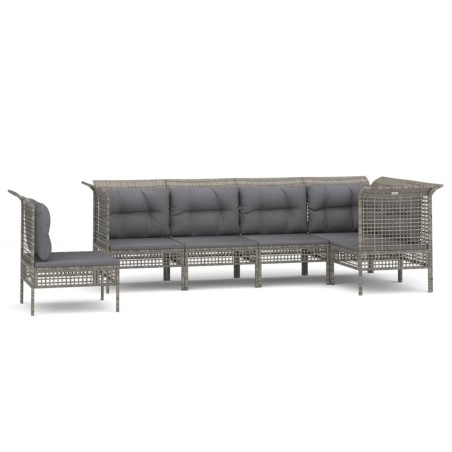 vidaXL Set Divani da Giardino 6 pz con Cuscini in Polyrattan Grigio