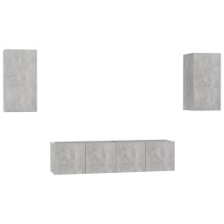 vidaXL Set Mobili TV 4 pz Grigio Cemento in Truciolato 