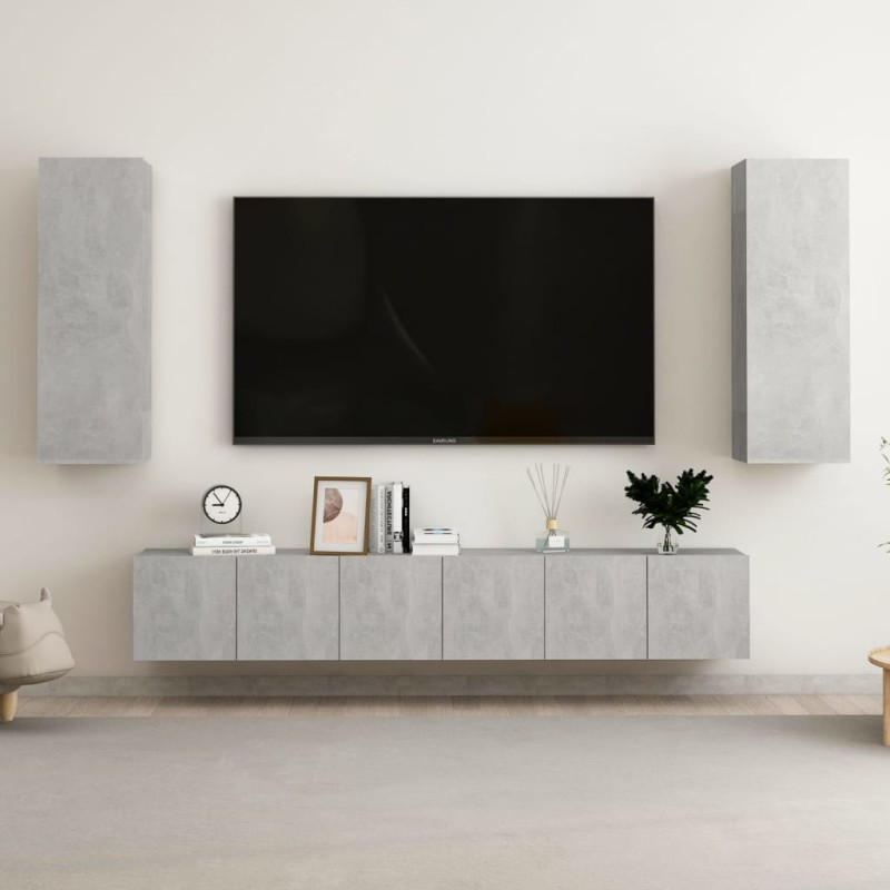 vidaXL Set di Mobili Porta TV 5 pz Grigio Cemento in Legno Multistrato vidaXL Set di Mobili Porta TV 5 pz Grigio Cemento in Legno Multistrato