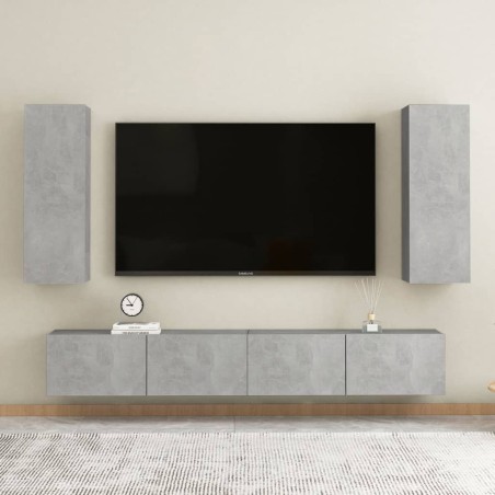 vidaXL Set di Mobili Porta TV 4 pz Grigio Cemento in Legno Multistrato