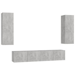 vidaXL Set di Mobili Porta TV 4 pz Grigio Cemento in Legno Multistrato
