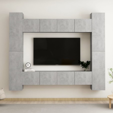 vidaXL Set di Mobili Porta TV 8 pz Grigio Cemento in Legno Multistrato