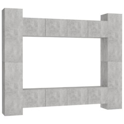 vidaXL Set di Mobili Porta TV 8 pz Grigio Cemento in Legno Multistrato