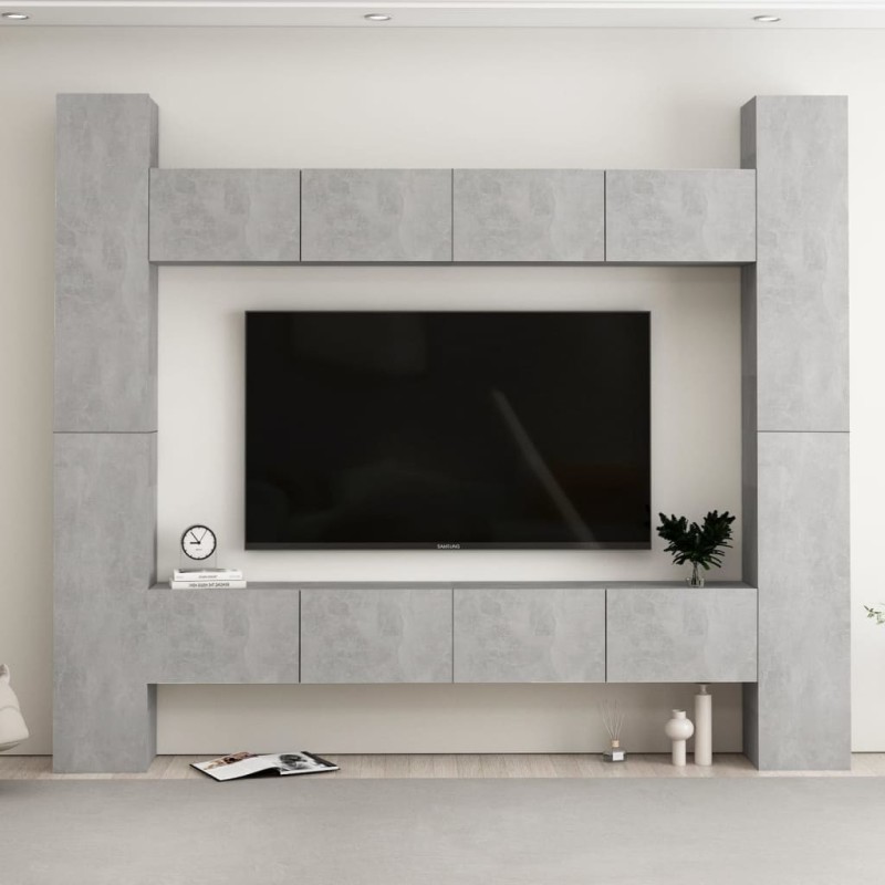 vidaXL Set Porta TV 8 pz Grigio Cemento in Truciolato vidaXL Set Porta TV 8 pz Grigio Cemento in Truciolato