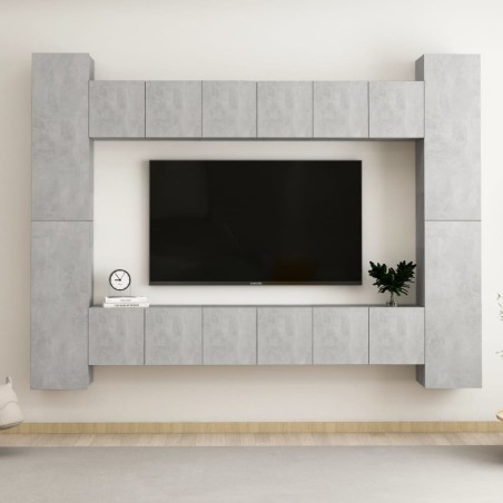 vidaXL Set di Mobili Porta TV 10pz Grigio Cemento in Legno Multistrato