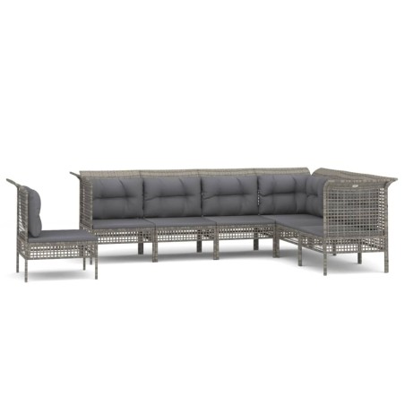 Set Divani da Giardino 7 pz con Cuscini in Polyrattan Grigio