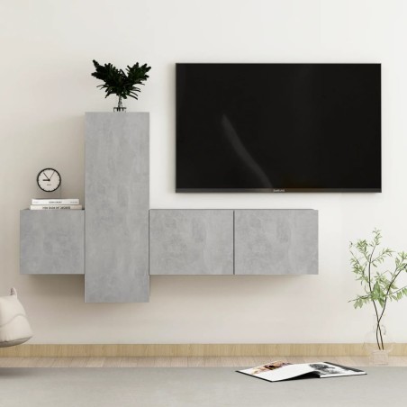 vidaXL Set Porta TV 3 pz Grigio Cemento in Truciolato 