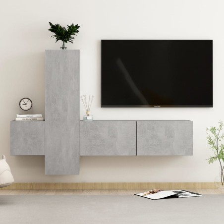 vidaXL Set Porta TV 3 pz Grigio Cemento in Truciolato 