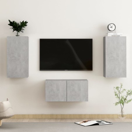 vidaXL Set Mobili TV 3 pz Grigio Cemento in Truciolato 