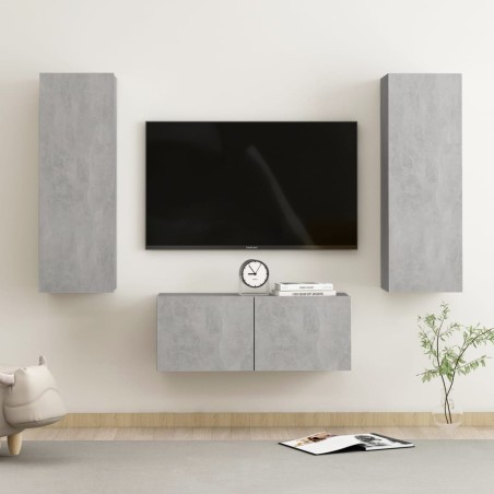 vidaXL Set Porta TV 3 pz Grigio Cemento in Truciolato 