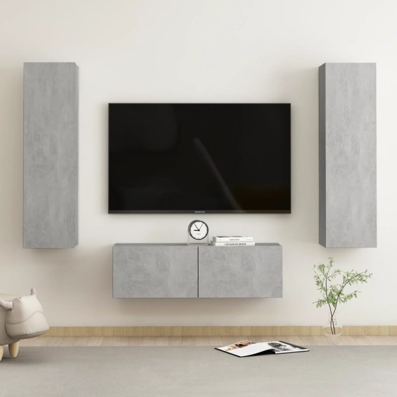 vidaXL Set Porta TV 3 pz Grigio Cemento in Truciolato vidaXL Set Porta TV 3 pz Grigio Cemento in Truciolato
