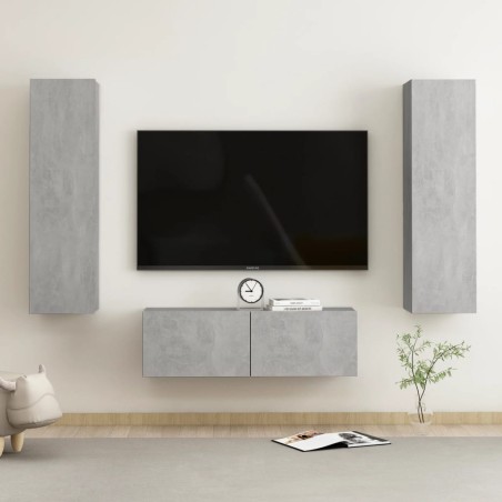 vidaXL Set Porta TV 3 pz Grigio Cemento in Truciolato 
