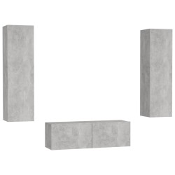 vidaXL Set Porta TV 3 pz Grigio Cemento in Truciolato 