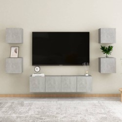 vidaXL Set di Mobili Porta TV 6 pz Grigio Cemento in Legno Multistrato