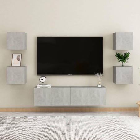 vidaXL Set di Mobili Porta TV 6 pz Grigio Cemento in Legno Multistrato