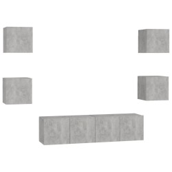 vidaXL Set di Mobili Porta TV 6 pz Grigio Cemento in Legno Multistrato