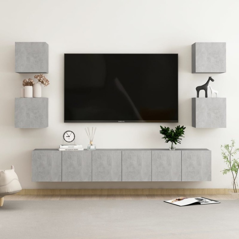 vidaXL Set Porta TV 7 pz Grigio Cemento in Truciolato vidaXL Set Porta TV 7 pz Grigio Cemento in Truciolato