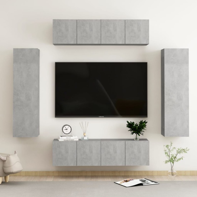 vidaXL Set Mobile Porta TV 6 pz Grigio Cemento in Truciolato vidaXL Set Mobile Porta TV 6 pz Grigio Cemento in Truciolato