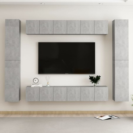 vidaXL Set di Mobili Porta TV 10pz Grigio Cemento in Legno Multistrato