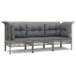 Set Divani da Giardino 3 pz con Cuscini in Polyrattan Grigio