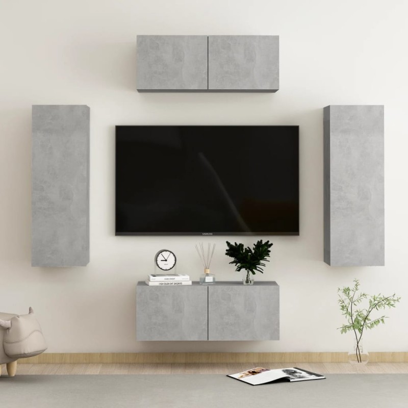 vidaXL Set Porta TV 4 pz Grigio Cemento in Truciolato vidaXL Set Porta TV 4 pz Grigio Cemento in Truciolato