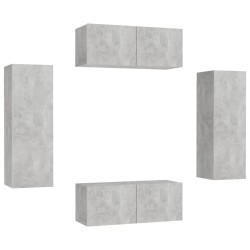 vidaXL Set Porta TV 4 pz Grigio Cemento in Truciolato