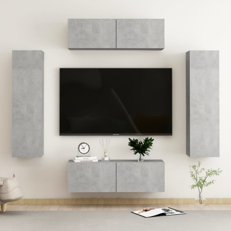vidaXL Set Porta TV 4 pz Grigio Cemento in Truciolato vidaXL Set Porta TV 4 pz Grigio Cemento in Truciolato